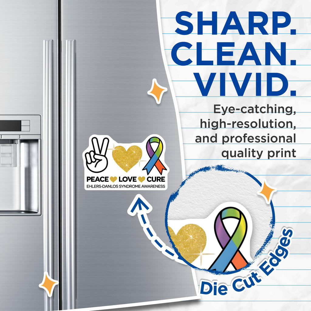 (2 Pack) Ehlers Danlos Syndrome Awareness Magnets - Peace Love Cure Chronic Illness Support - EDS Spoonie Decor - 5 Inches On Longest Side - Thick Durable Magnet - Made in USA - MAG39984