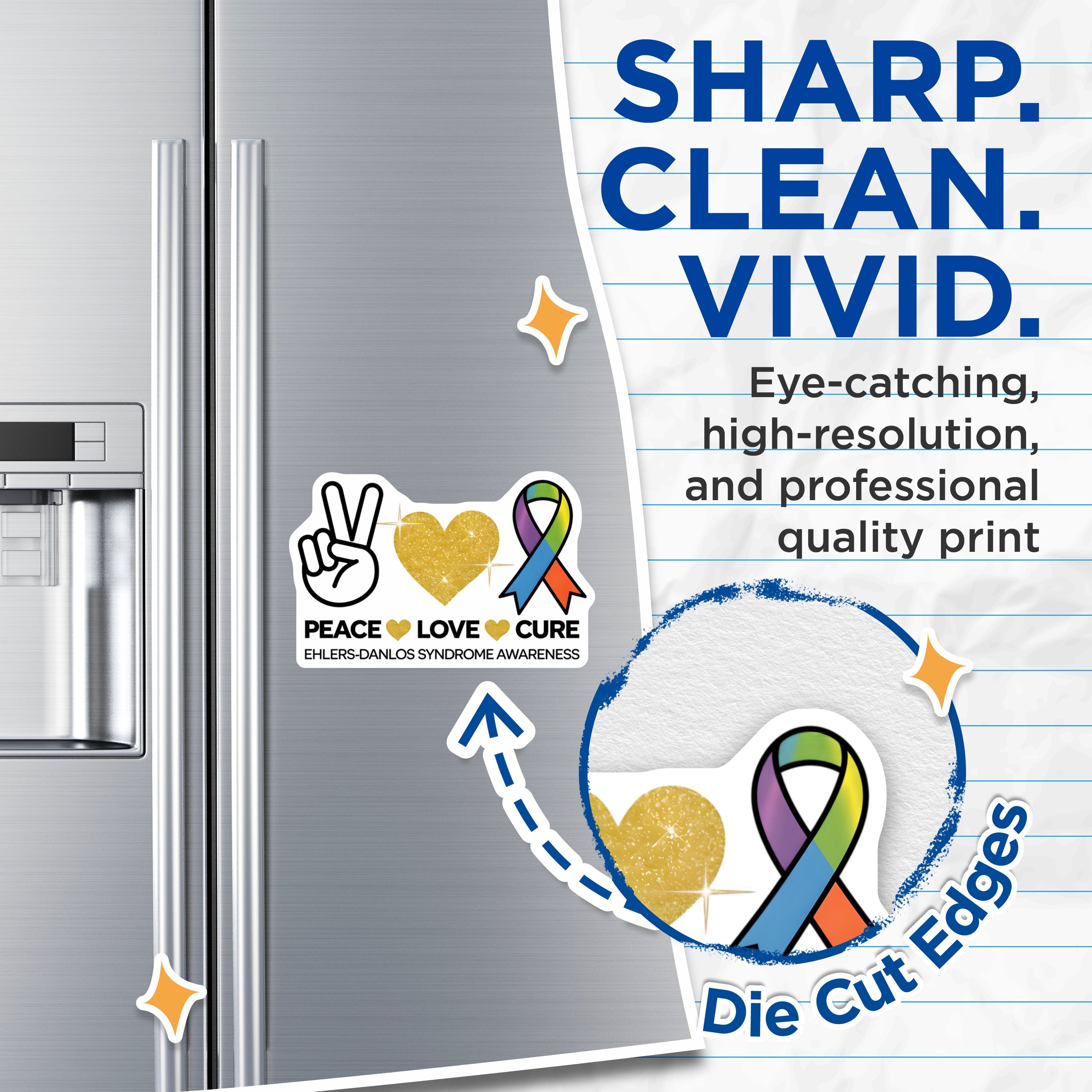 (2 Pack) Ehlers Danlos Syndrome Awareness Magnets - Peace Love Cure Chronic Illness Support - EDS Spoonie Decor - 5 Inches On Longest Side - Thick Durable Magnet - Made in USA - MAG39984