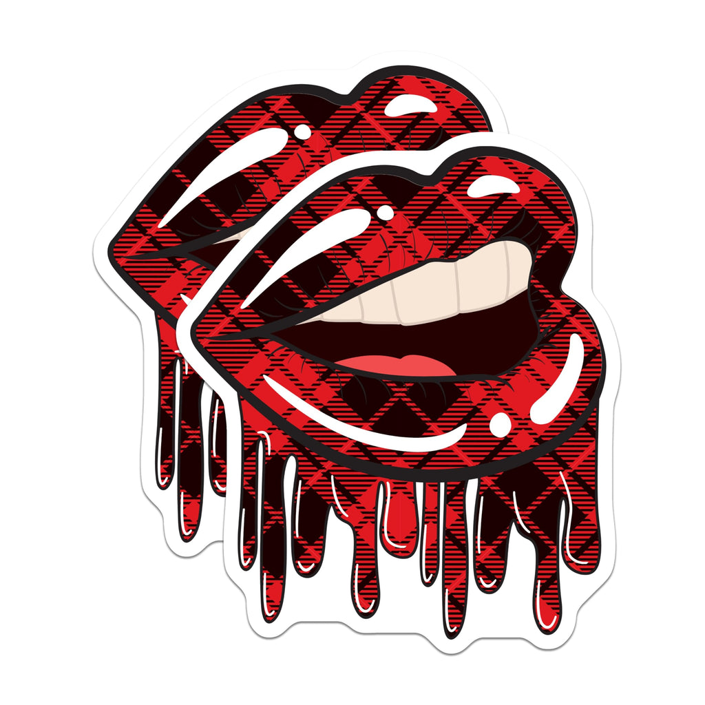 (2 Pack) Red Plaid Lips Magnets - Dripping Mouth Design - Edgy Aesthetic Decor - 5 Inches On Longest Side - Thick Durable Magnet - Made in USA - MAG22211