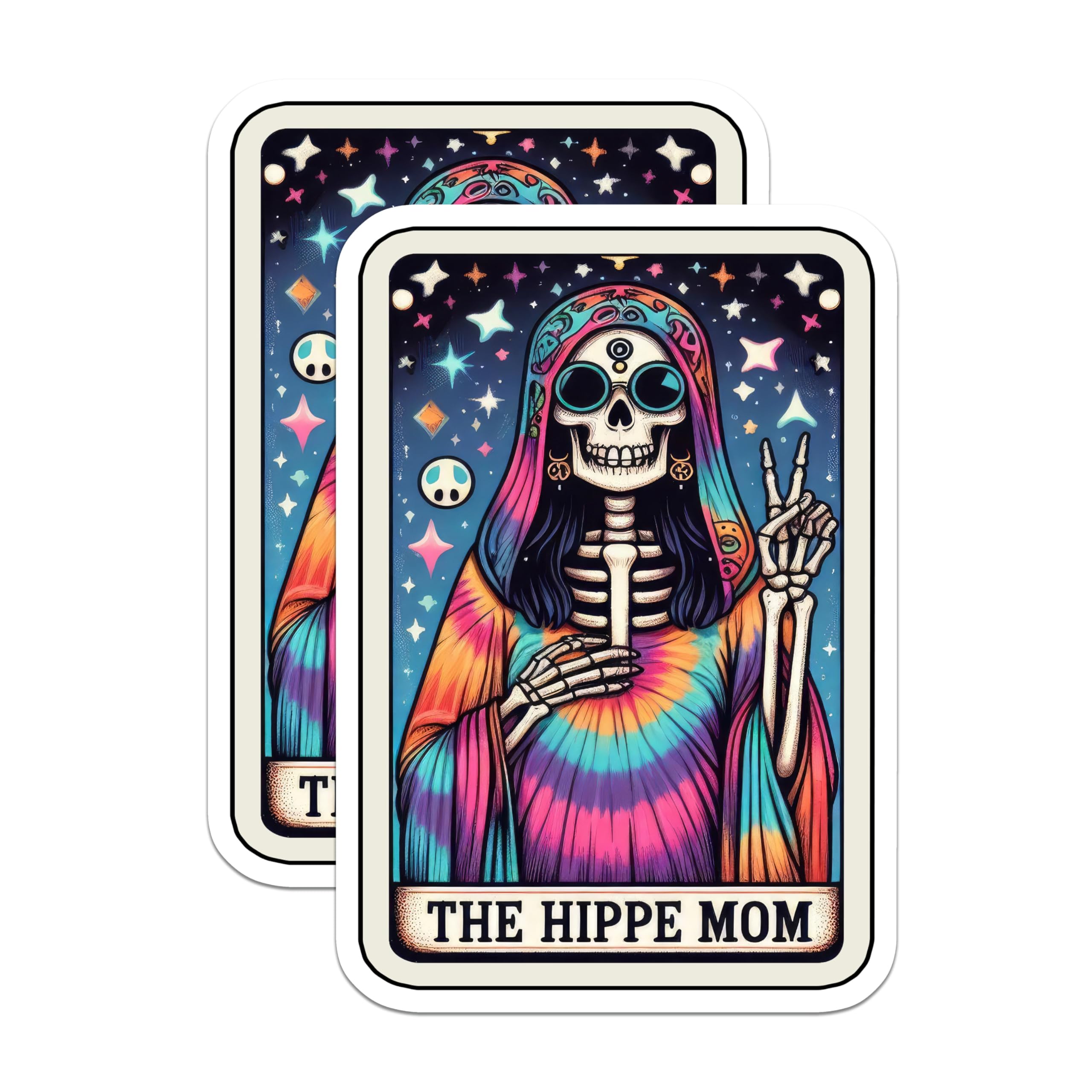 (2 Pack) Hippie Mom Skeleton Magnets - Boho Tie Dye Fridge Decor - Funny Mom Accessories - 5 Inches On Longest Side - Thick Durable Magnet - Made in USA - MAG28612