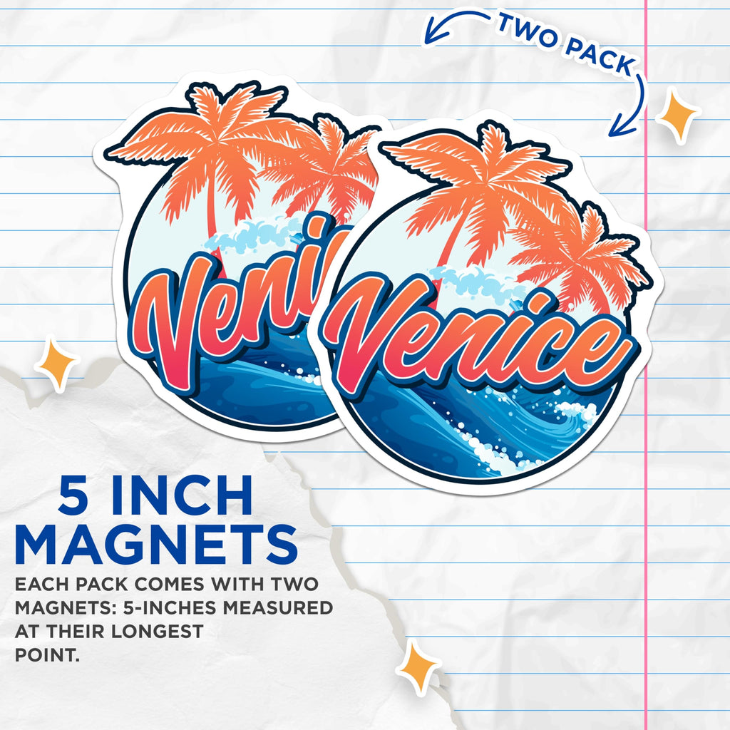 (2 Pack) Venice Beach Magnets - Palm Tree Magnets - Travel Souvenir Magnets - 5" On Longest Side - Premium Magnet - for Cars, Refrigerators, Toolboxes, Lockers - Made in USA - MAG17949