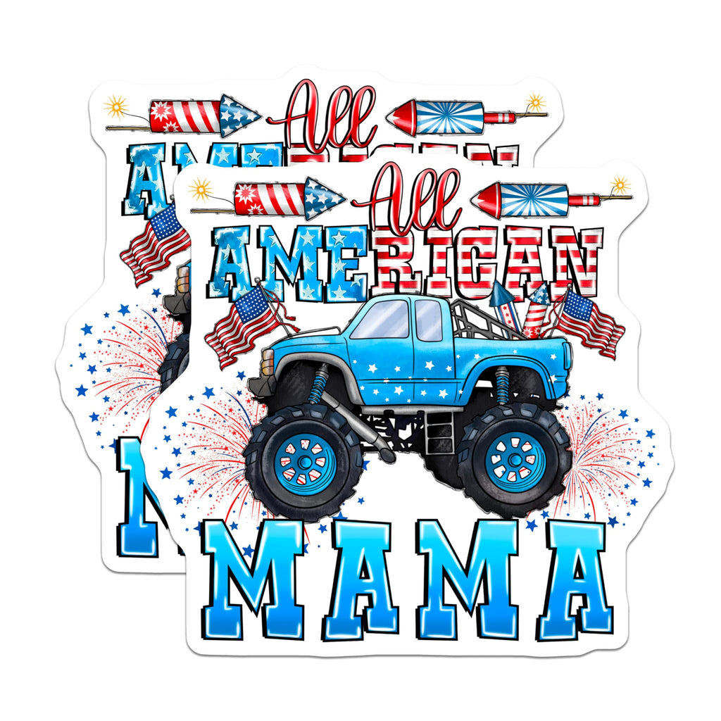 (2 Pack) All American Mama Magnets - Patriotic Truck Decals - 4th of July Celebration Decor - 5 Inches On Longest Side - Thick Durable Magnet - Made in USA - MAG27854