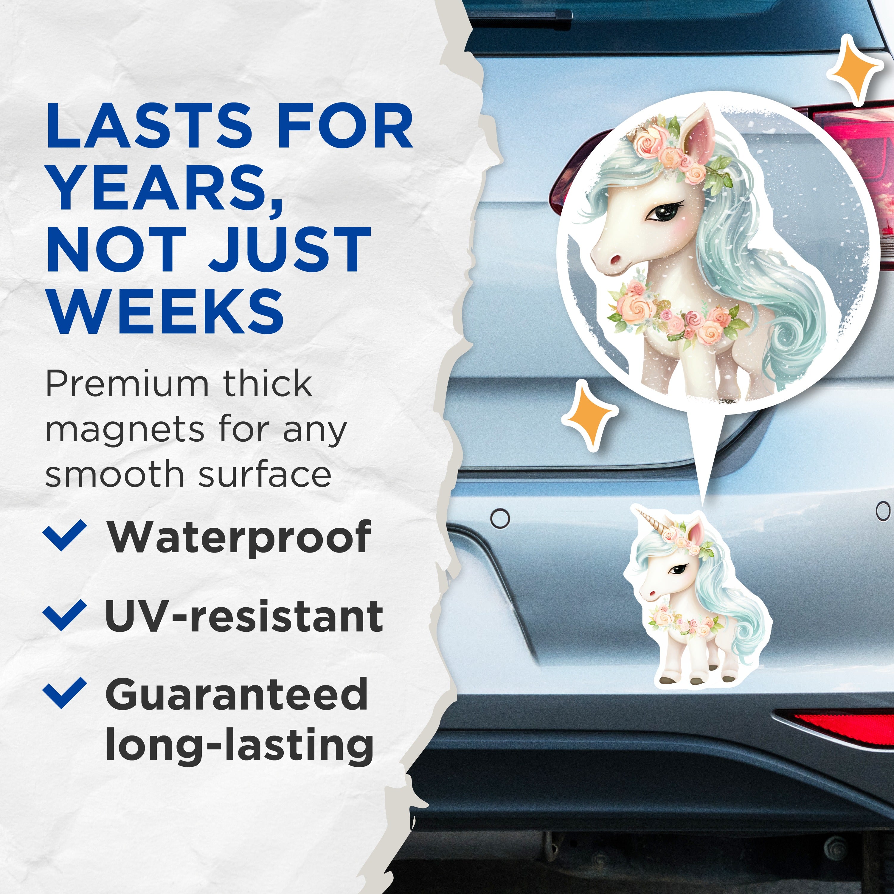(2 Pack) Floral Unicorn Magnets - Kawaii Fantasy Decor - Magical Animal Kids Room Accent - 5 Inches On Longest Side - Thick Durable Magnet - Made in USA - MAG38508