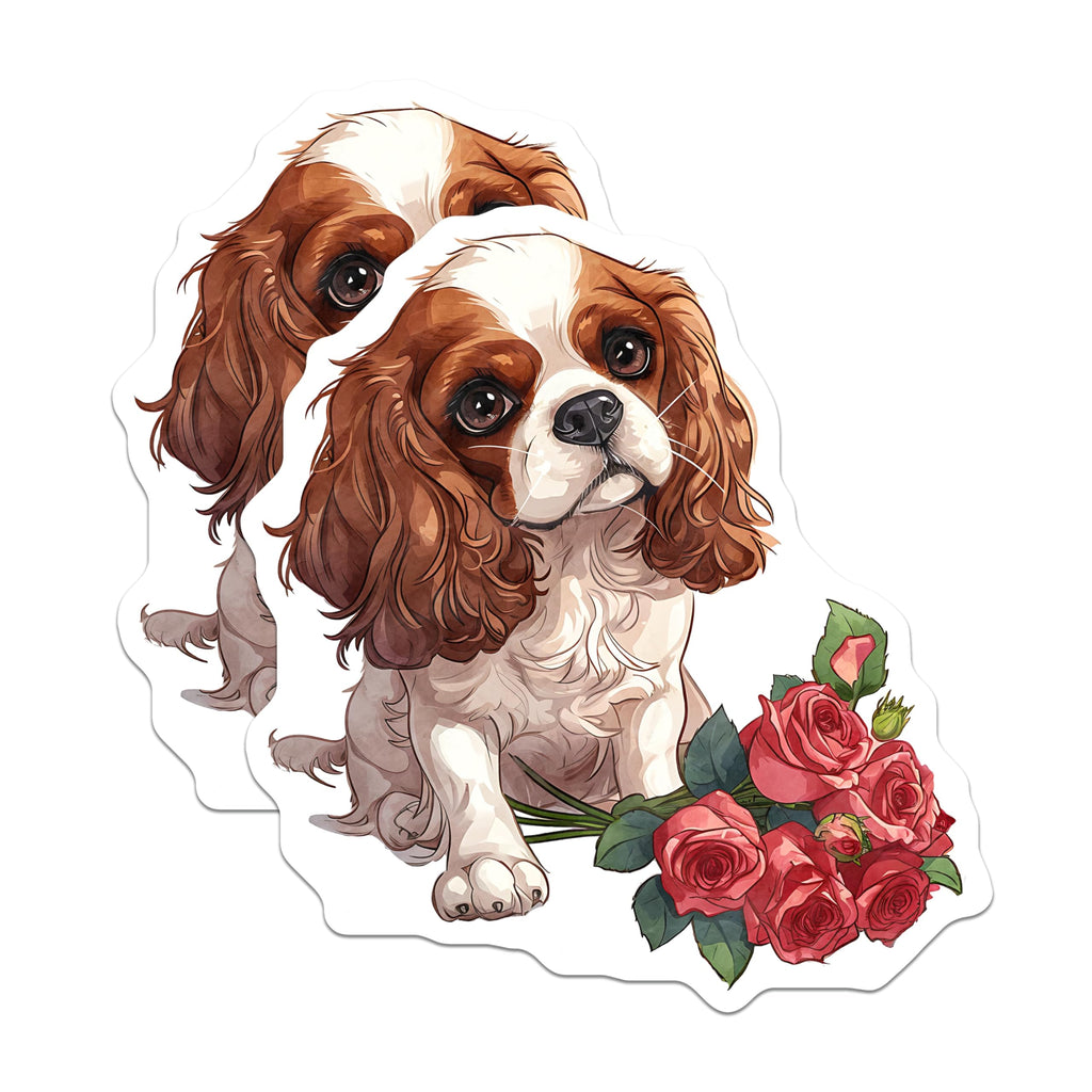 (2 Pack) Cavalier King Spaniel Magnets - Dog with Roses Decor - Cute Puppy Magnets - 5" On Longest Side - Premium Magnet - for Cars, Refrigerators, Toolboxes, Lockers - Made in USA - MAG16953