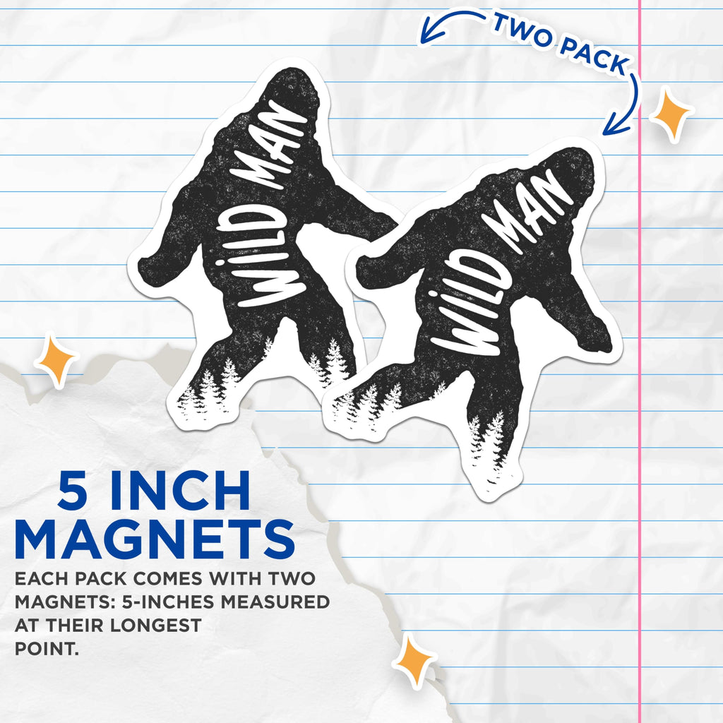 (2 Pack) Wild Man Bigfoot Creature Magnets - Legendary Sasquatch Forest Dweller - Rustic Wilderness Adventure Decor - 5 Inches On Longest Side - Thick Durable Magnet - Made in USA - MAG20268