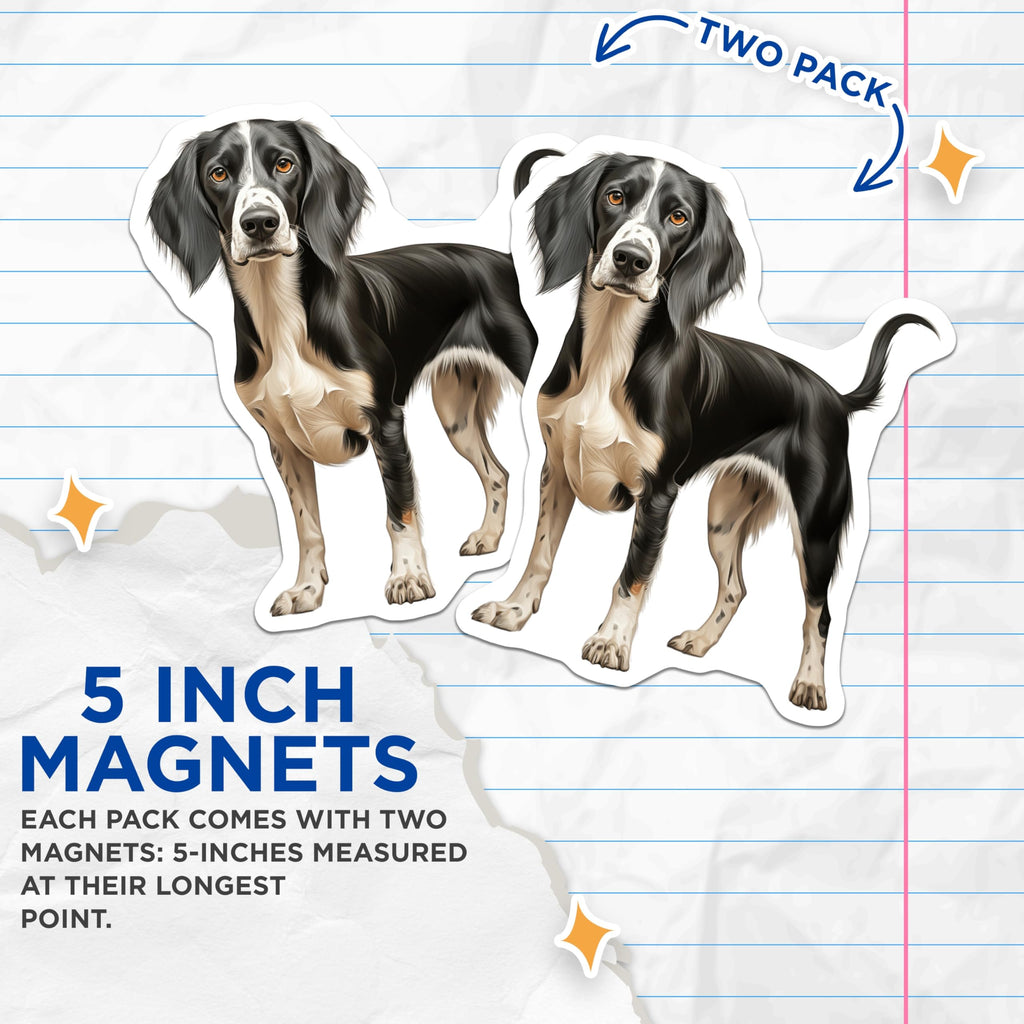 (2 Pack) Black White Spaniel Dog Magnets - Pet Portrait Refrigerator Decor - Dog Lover Home Accent - 5 Inches On Longest Side - Thick Durable Magnet - Made in USA - MAG27679