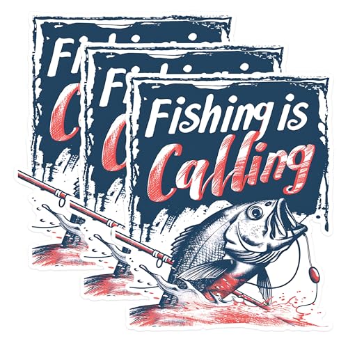 (3 Pack) Fishing is Calling Decals - Angler Decal - Laptop Decal - 3 Inches On Longest Side - Easy Peel & Apply - Made in USA - 3MCS1473