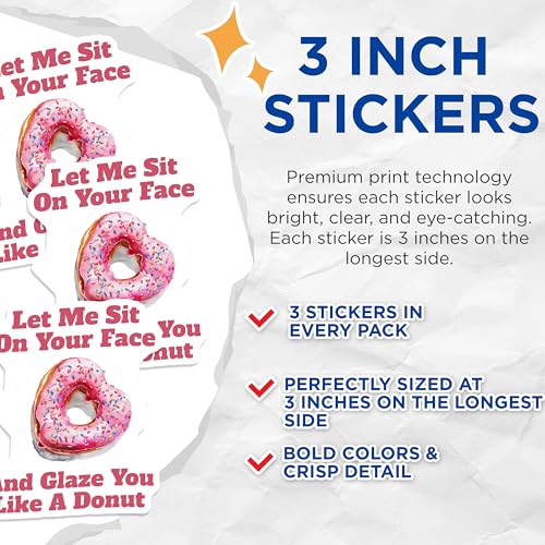 (3 Pack) Funny Donut Decals - Raunchy Humor - Laptop Decal - 3 Inches On Longest Side - Easy Peel & Apply - Made in USA - 3MCS2261