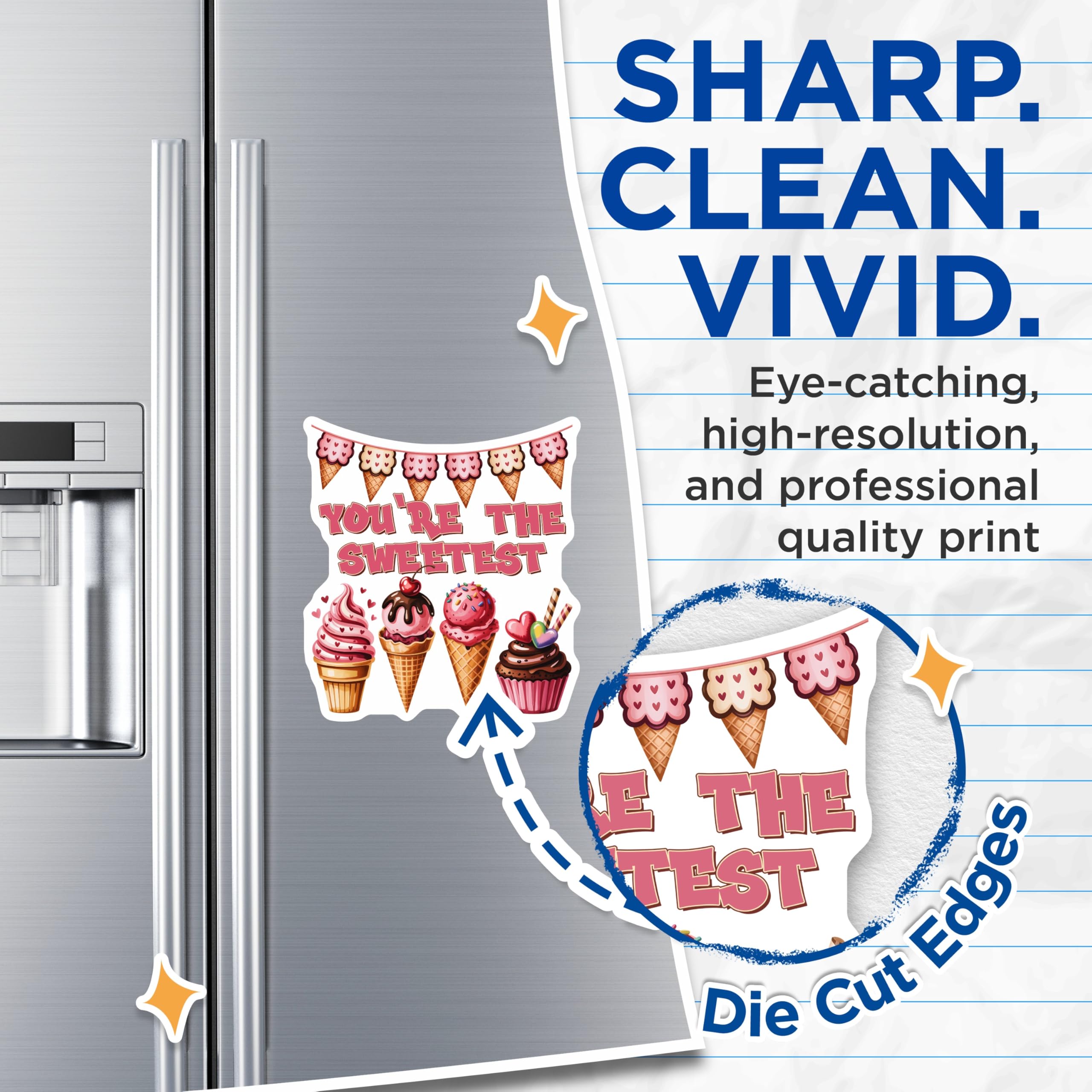 (2 Pack) Ice Cream Magnets - You're The Sweetest Decor - Cute Refrigerator Decoration - 5" On Longest Side - Premium Magnet - for Cars, Refrigerators, Toolboxes, Lockers - Made in USA - MAG16530