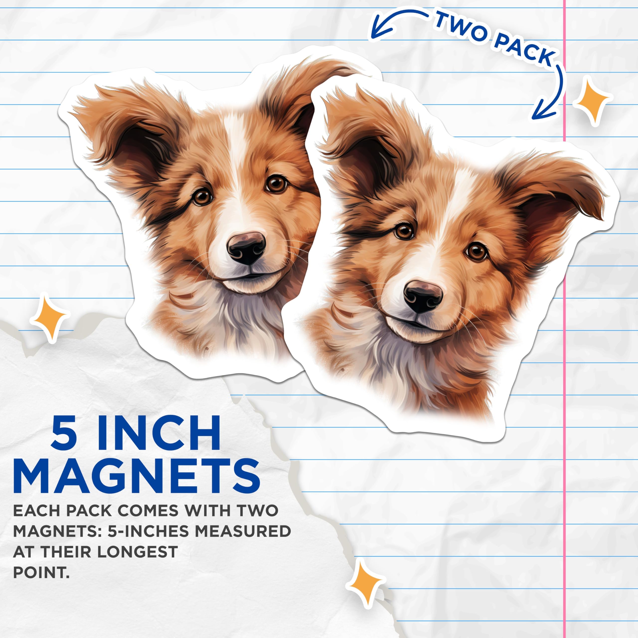(2 Pack) Adorable Border Collie Puppy Magnets - Dog Lover Fridge Decor - Pet Parent Locker Accessory - 5 Inches On Longest Side - Thick Durable Magnet - Made in USA - MAG28003