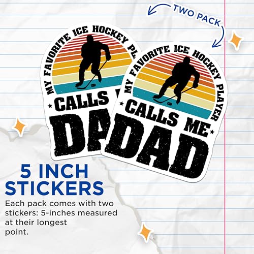 (2 Pack) Ice Hockey Player Dad Stickers - Funny Hockey Dad - Retro Ice Hockey Design for Sports Enthusiasts - 5" On Longest Side - Sticks to Smooth Flat Surfaces - Made in USA - BMCS4144