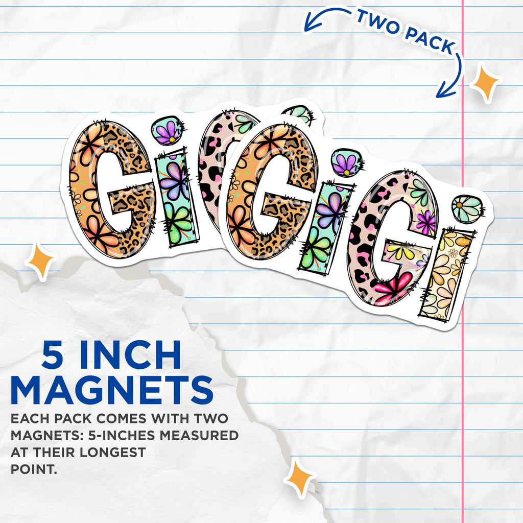 (2 Pack) Gigi Magnets - Floral Gigi - Grandmother Gigi Decor - 5" On Longest Side - Premium Magnet - for Cars, Refrigerators, Toolboxes, Lockers - Made in USA - MAG15757