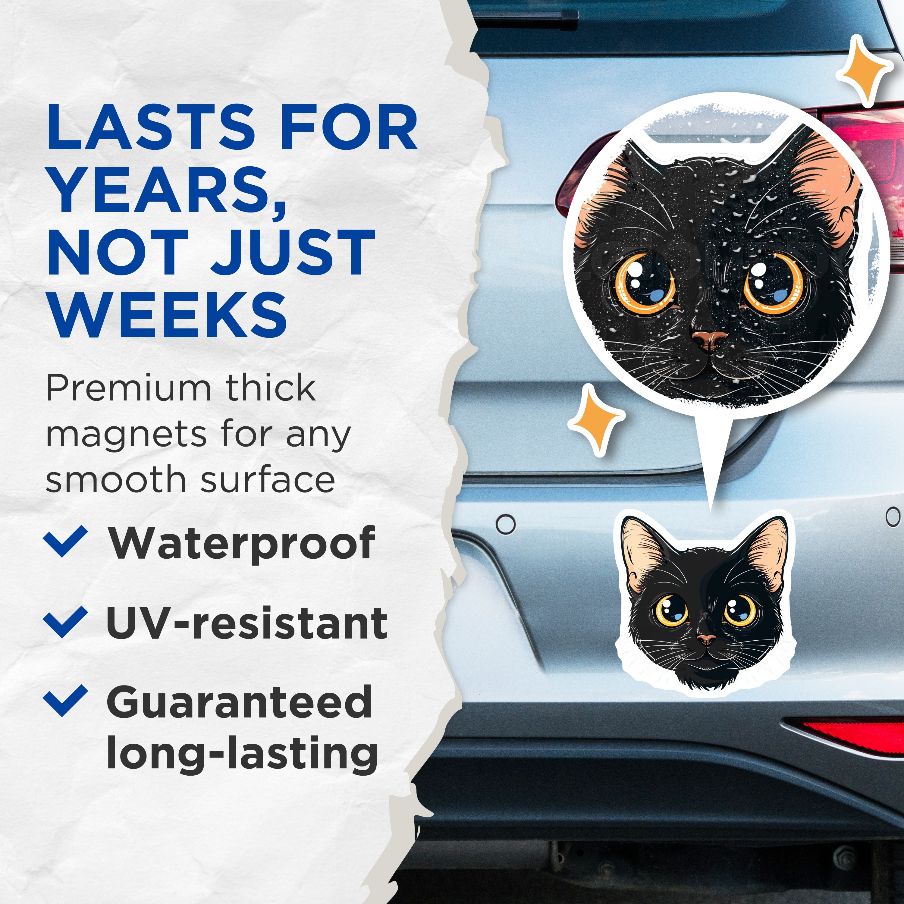 (2 Pack) Black Cat Magnets - Cute Kawaii Kitten Face Decor - Pet Lover Fridge Locker Whiteboard Magnets for Cat Owners - 5 Inches On Longest Side - Thick Durable Magnet - Made in USA - MAG39346