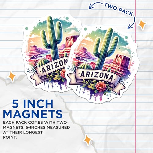 (2 Pack) Arizona Cactus Magnets - Desert Decor - Southwest Souvenir - Arizona Travel Keepsake - 5" On Longest Side - for Cars, Fridges, Toolboxes - Made in USA - MAG6821