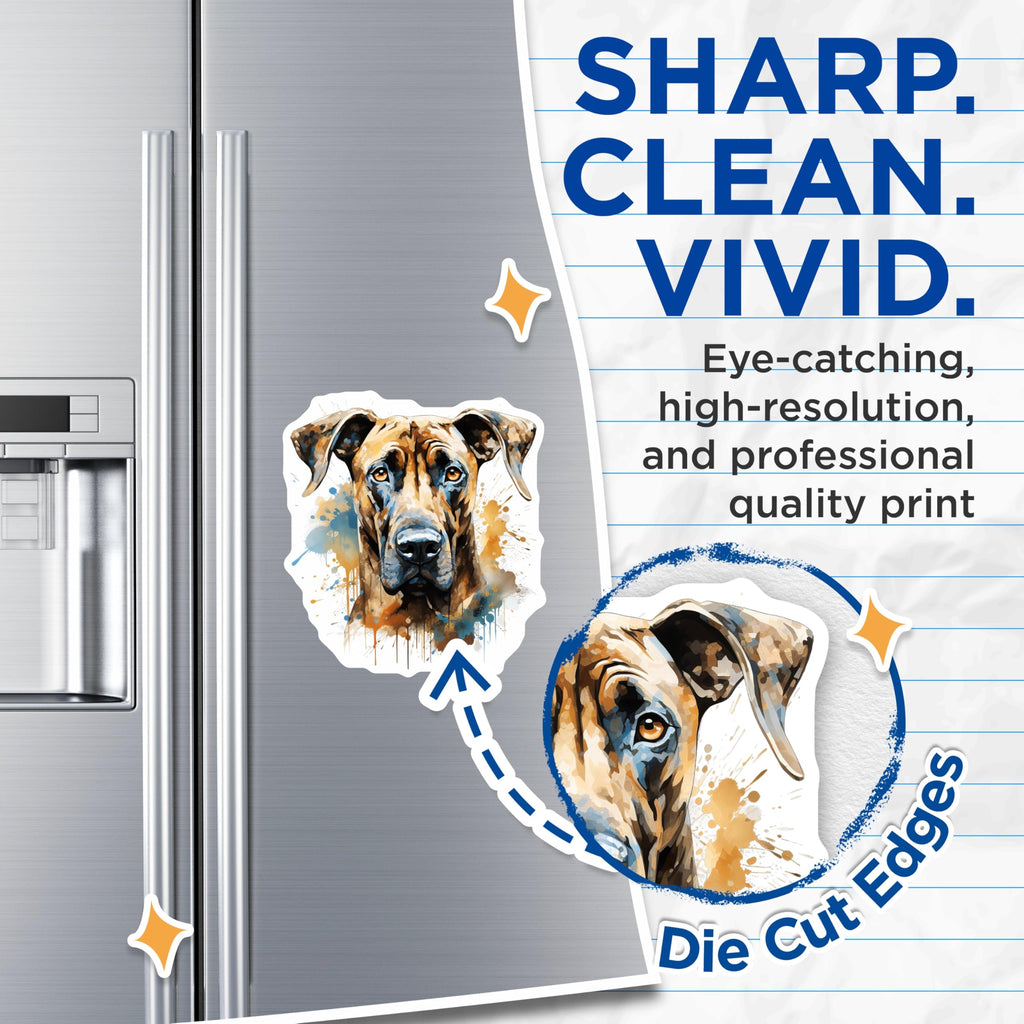 (2 Pack) Great Dane Magnets - Brindle Watercolor Dog Art - Pet Animal Lover Refrigerator Locker Display Magnet Set - 5 Inches On Longest Side - Thick Durable Magnet - Made in USA - MAG23911