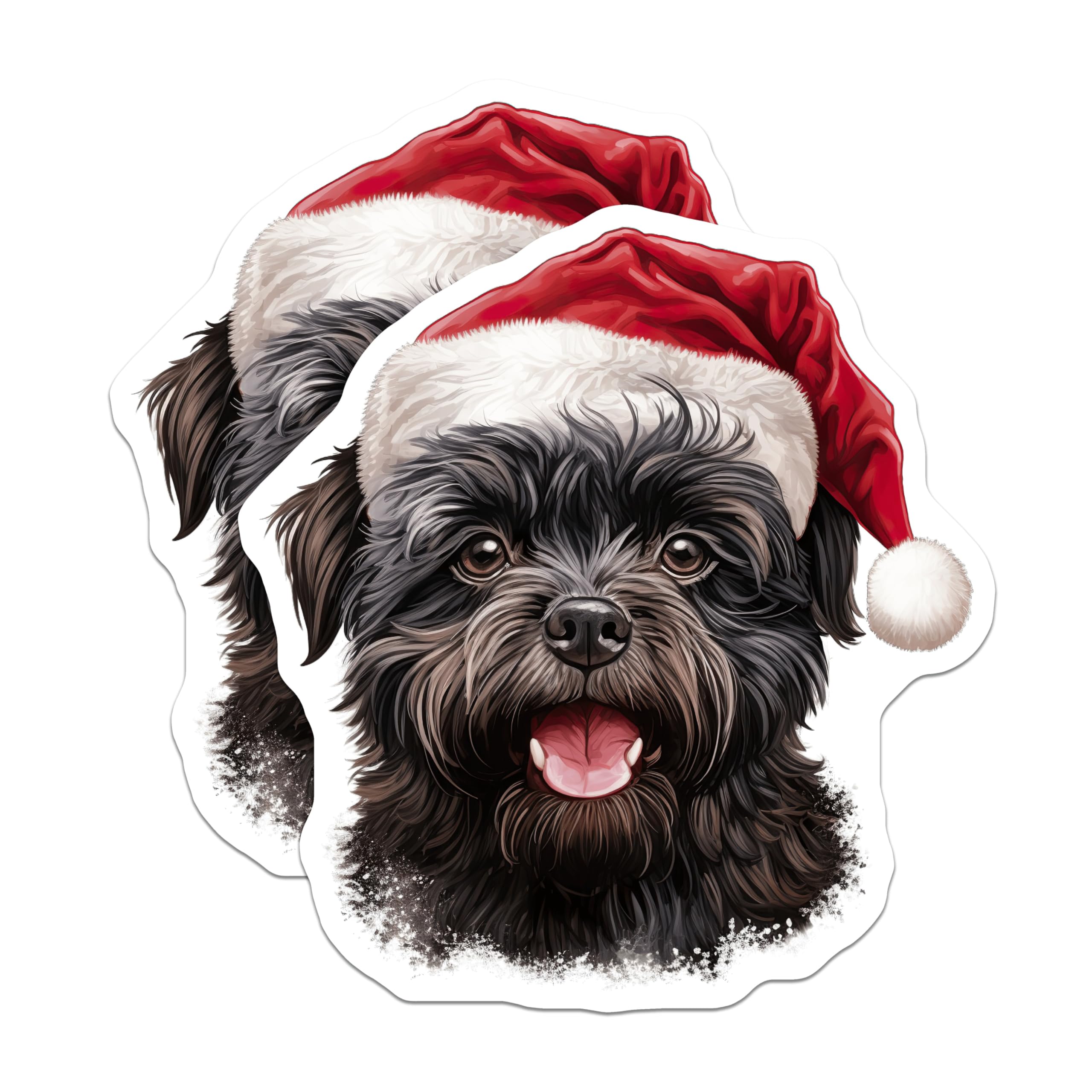 (2 Pack) Santa Hat Dog Magnets - Brussels Griffon Christmas Decor - Festive Pet Refrigerator Accessories - 5 Inches On Longest Side - Thick Durable Magnet - Made in USA - MAG23552
