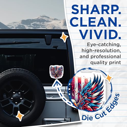 (2 Pack) Patriotic Eagle Stickers - American Flag Stickers - USA Pride Stickers - 5" On Longest Side - Sticks to Smooth Flat Surfaces - Made in USA - BMCS4657