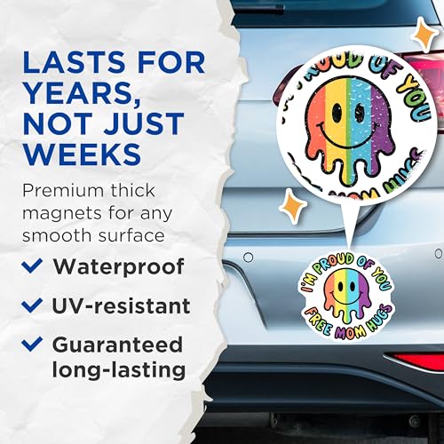 (2 Pack) I'm Proud of You Magnets - Free Mom Hugs - Rainbow Smiley Face - 5" On Longest Side - for Cars, Fridges, Toolboxes - Made in USA - MAG3901