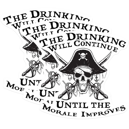 (3 Pack) Pirate Skull Decals - Drinking Morale Decal - Laptop Decal - 3 Inches On Longest Side - Easy Peel & Apply - Made in USA - 3MCS0521