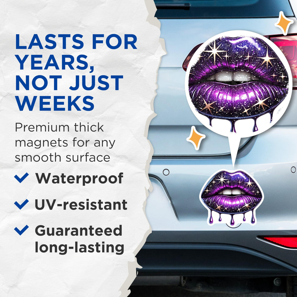 (2 Pack) Purple Galaxy Lips Magnets - Dripping Star Lips Magnets - Astral Lip Art Magnets - 5" On Longest Side - for Cars, Refrigerators, Toolboxes, Lockers - Made in USA MAG3546