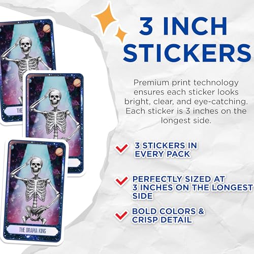 (3 Pack) Drama King Decals - Skeleton Sticker - Funny Decals - 3 Inches On Longest Side - Easy Peel & Apply - Made in USA - 3MCS8751