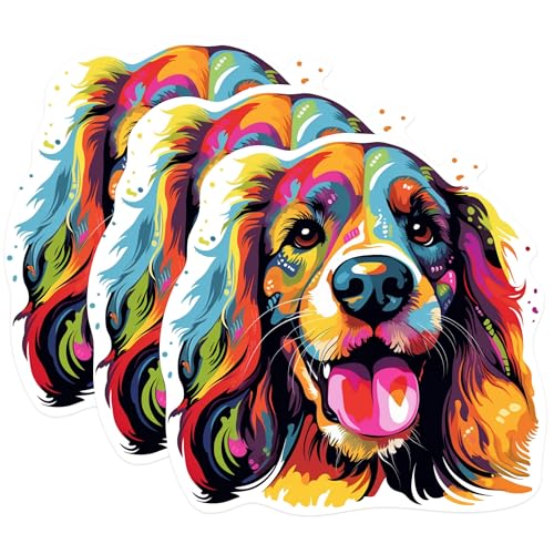 (3 Pack) Cocker Spaniel Decals - Colorful Dog Breed - Laptop Decal - Pet Lover Gifts - 3 Inches On Longest Side - Easy Peel & Apply - Made in USA - 3MCS0709