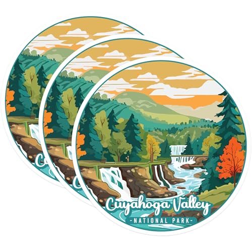 (3 Pack) Cuyahoga Valley Decals - National Park Sticker - Laptop Water Bottle Decals - 3 Inches On Longest Side - Easy Peel & Apply - Made in USA - 3MCS0493