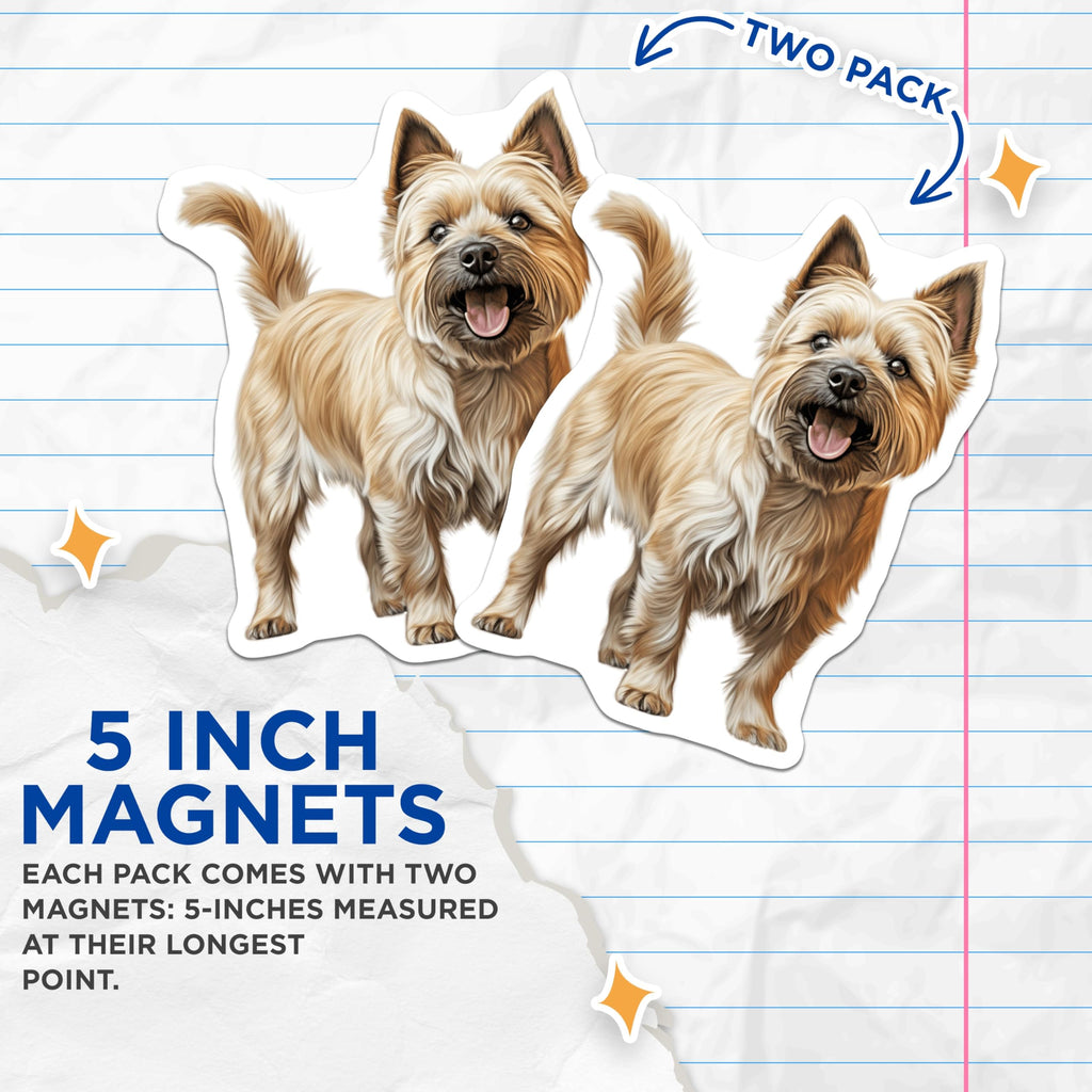 (2 Pack) Cairn Terrier Magnets - Dog Lover Decor - Pet Owner Present - Refrigerator Locker Accent - 5 Inches On Longest Side - Thick Durable Magnet - Made in USA - MAG30973