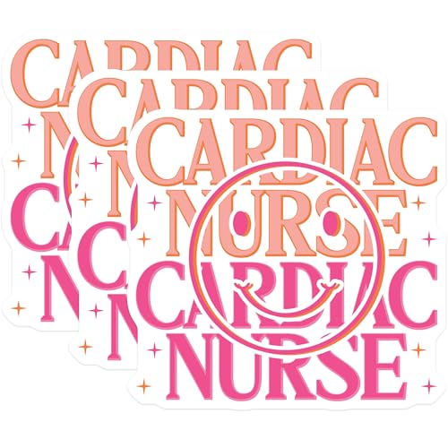 (3 Pack) Cardiac Nurse Decals - Smiley Face Decal - Nurse Laptop Decals - 3 Inches On Longest Side - Easy Peel & Apply - Made in USA - 3MCS7892