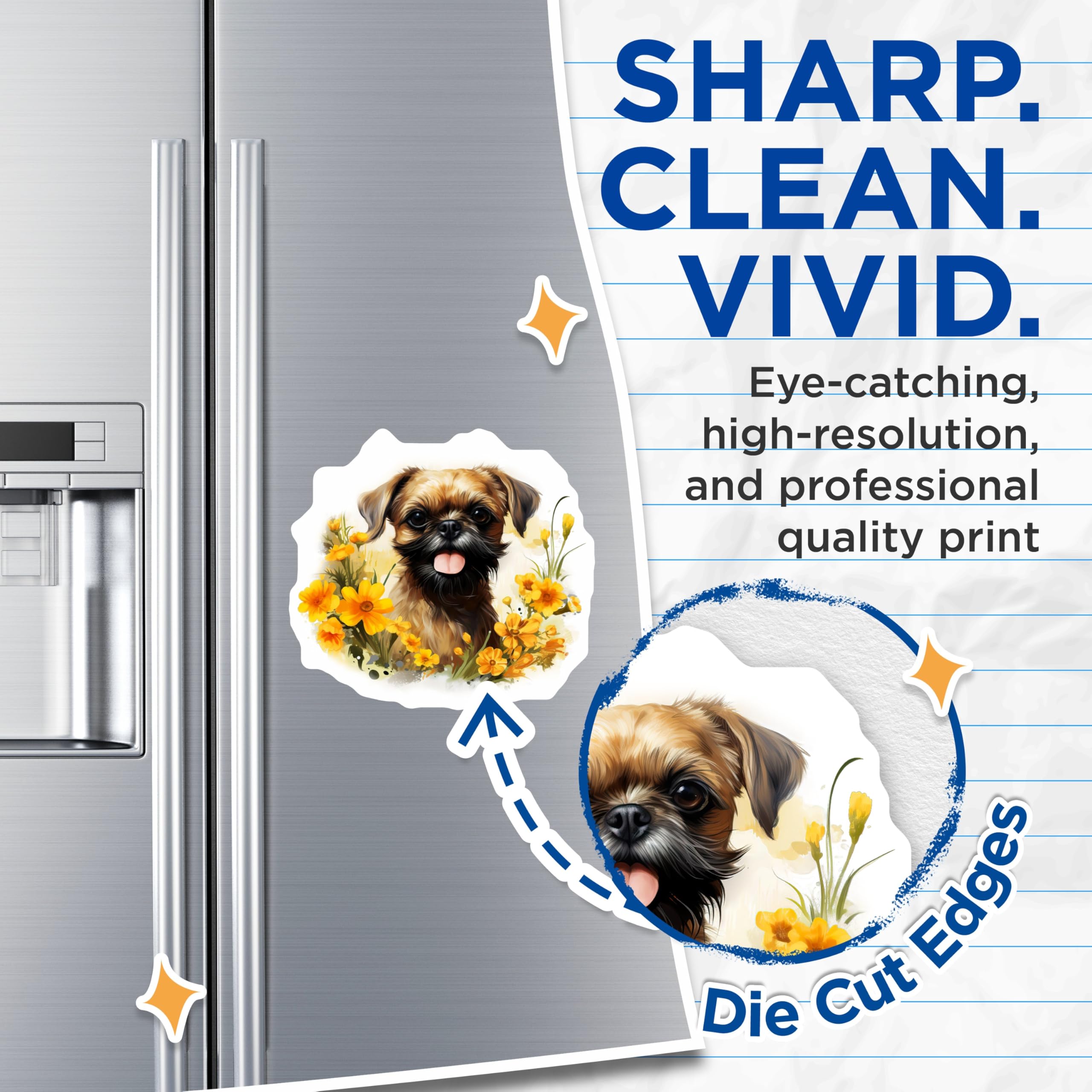 (2 Pack) Brussels Griffon Magnets - Adorable Dog Lover Art - Floral Canine Home Decor - 5 Inches On Longest Side - Thick Durable Magnet - Made in USA - MAG24110