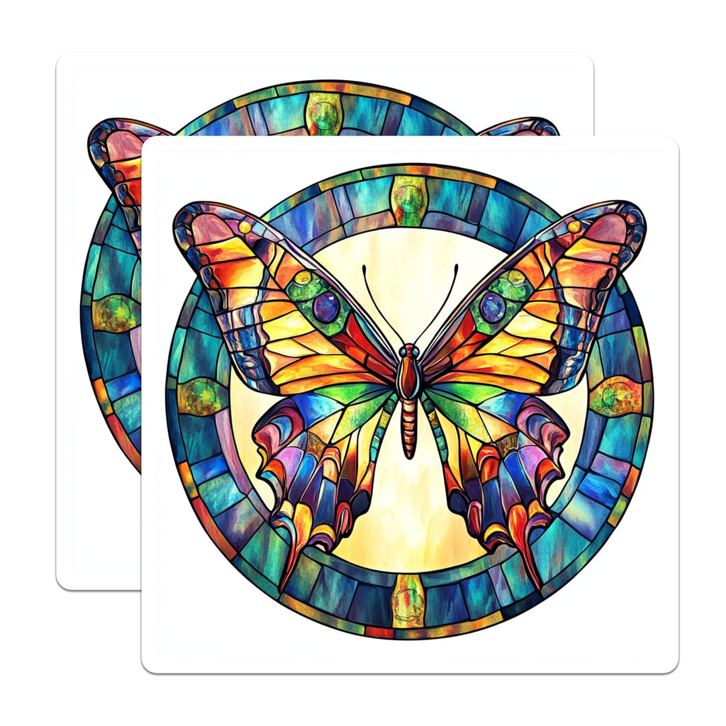 (2 Pack) Stained Glass Butterfly Magnets - Vibrant Mosaic Art - Nature Inspired Decor - 5 Inches On Longest Side - Thick Durable Magnet - Made in USA - MAG27187