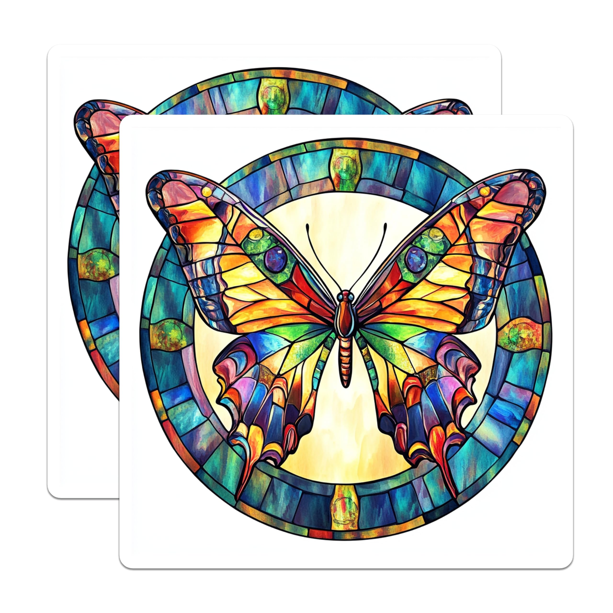 (2 Pack) Stained Glass Butterfly Magnets - Vibrant Mosaic Art - Nature Inspired Decor - 5 Inches On Longest Side - Thick Durable Magnet - Made in USA - MAG27187
