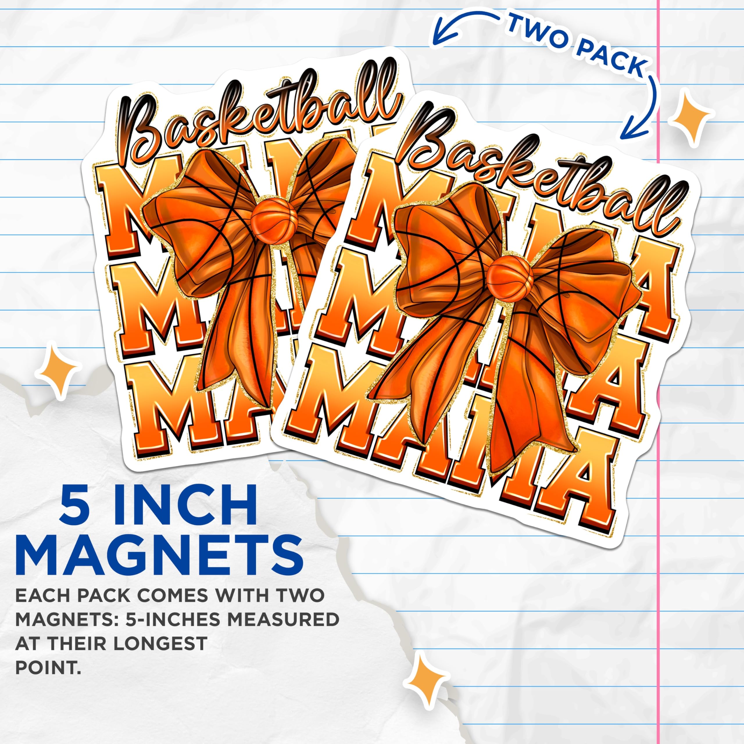 (2 Pack) Basketball Mama Magnets - Proud Sports Mom - Game Day Supporter - 5 Inches On Longest Side - Thick Durable Magnet - Made in USA - MAG27545