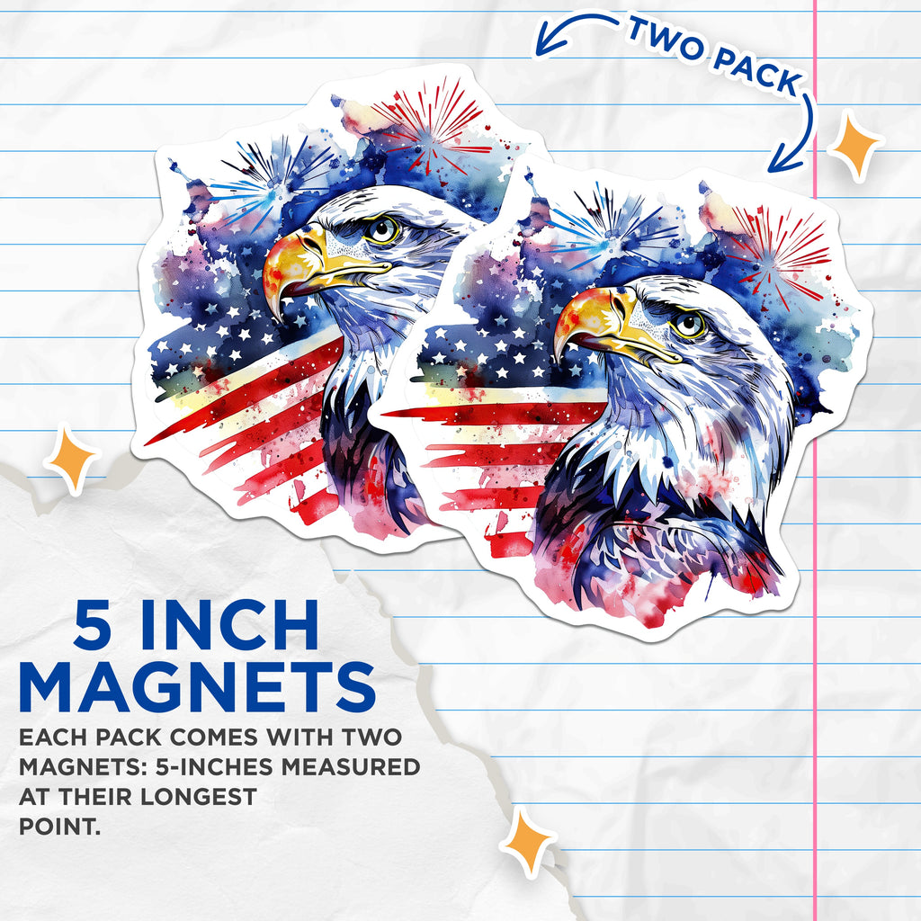 (2 Pack) Patriotic Eagle Magnets - American Flag Decor - 4th of July Celebration - Memorial Day Symbol - USA Pride - 5 Inches On Longest Side - Thick Durable Magnet - Made in USA - MAG37300