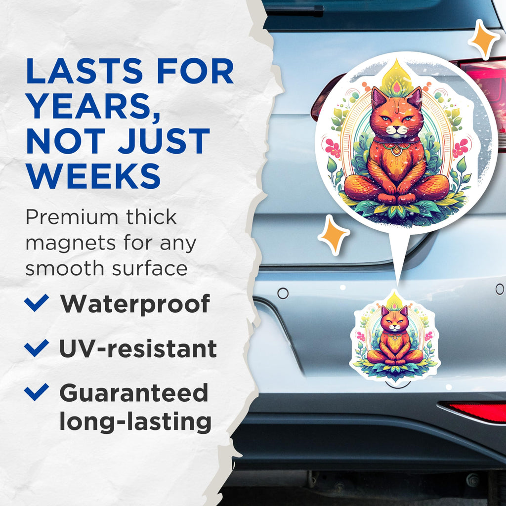 (2 Pack) Meditating Cat Magnets - Zen Feline Art - Spiritual Pet Decor - Colorful Mandala Design - 5 Inches On Longest Side - Thick Durable Magnet - Made in USA - MAG22975