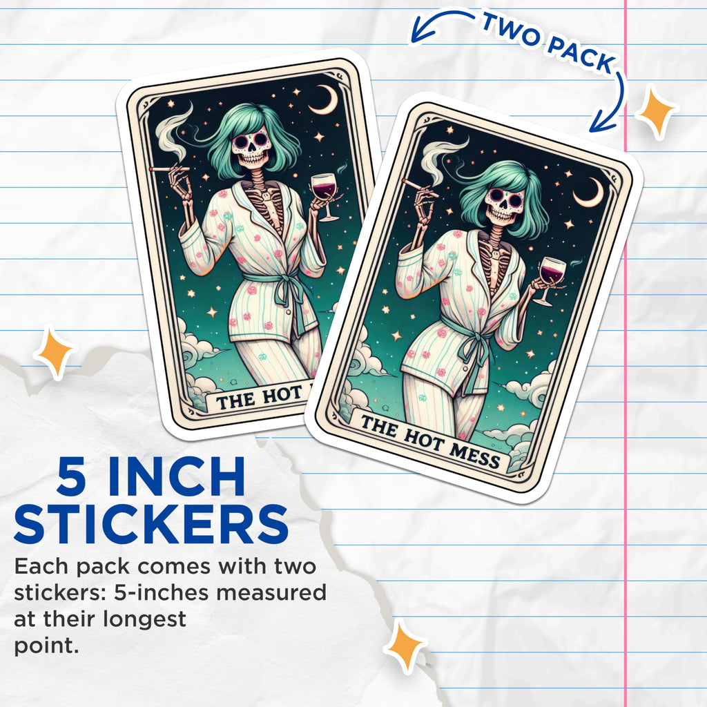 (2 Pack) Skeleton Tarot Stickers - Vintage Aesthetic - Gothic Art Stickers - 5" On Longest Side - Sticks to Smooth Flat Surfaces - Made in USA - BMCS5438