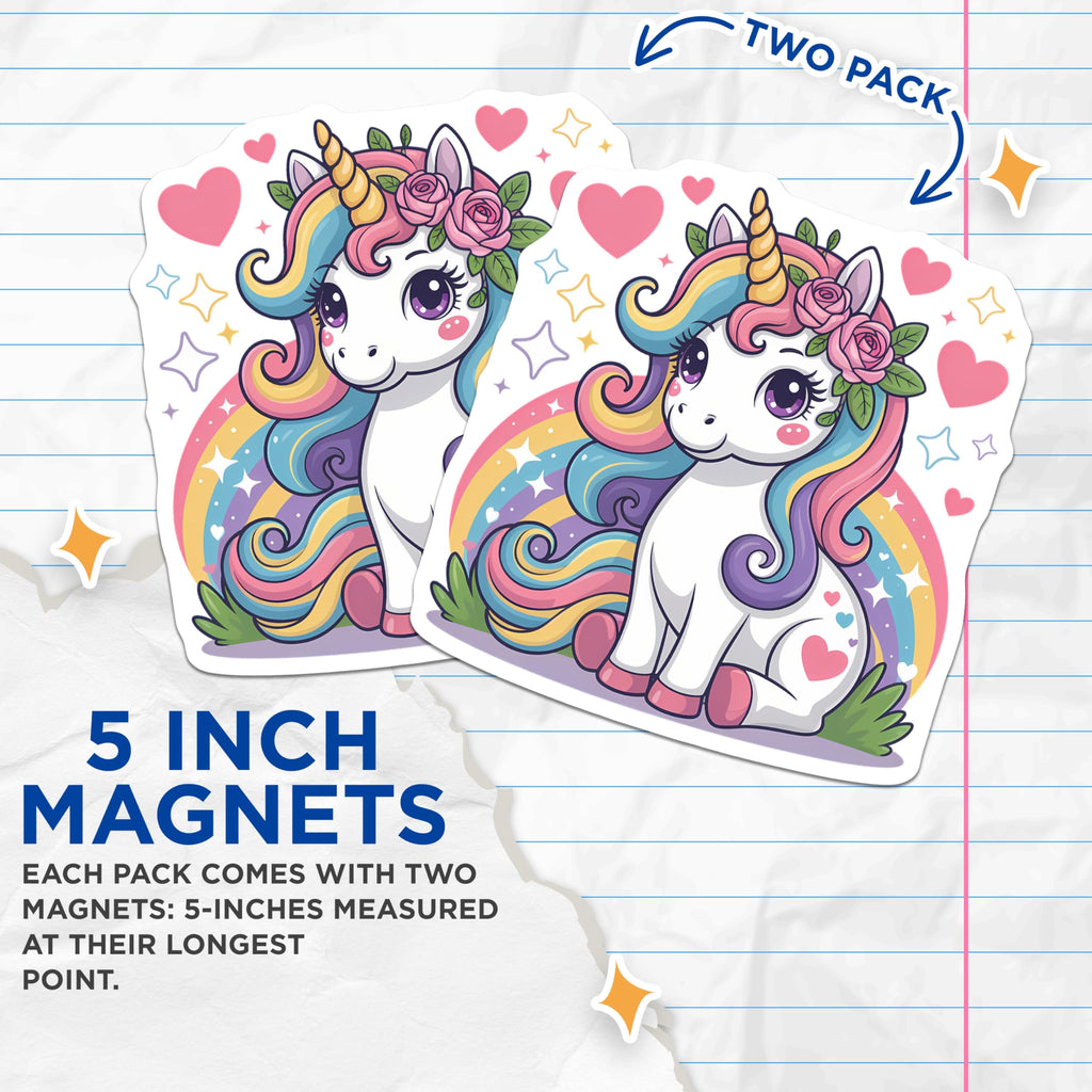 (2 Pack) Cute Unicorn Magnets - Rainbow Unicorn Decor - Fantasy Animal Refrigerator Magnets - 5 Inches On Longest Side - Thick Durable Magnet - Made in USA - MAG20774