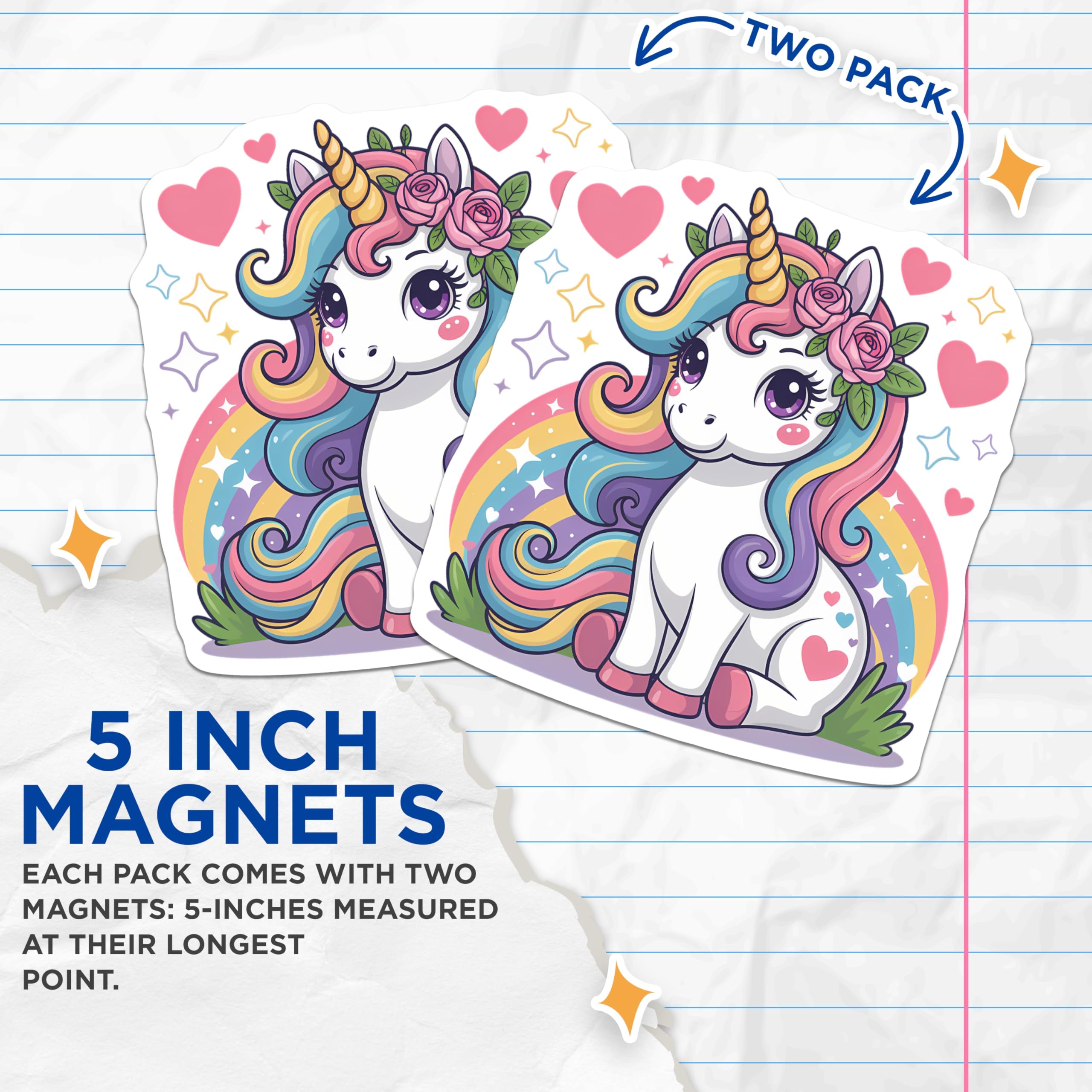 (2 Pack) Cute Unicorn Magnets - Rainbow Unicorn Decor - Fantasy Animal Refrigerator Magnets - 5 Inches On Longest Side - Thick Durable Magnet - Made in USA - MAG20774