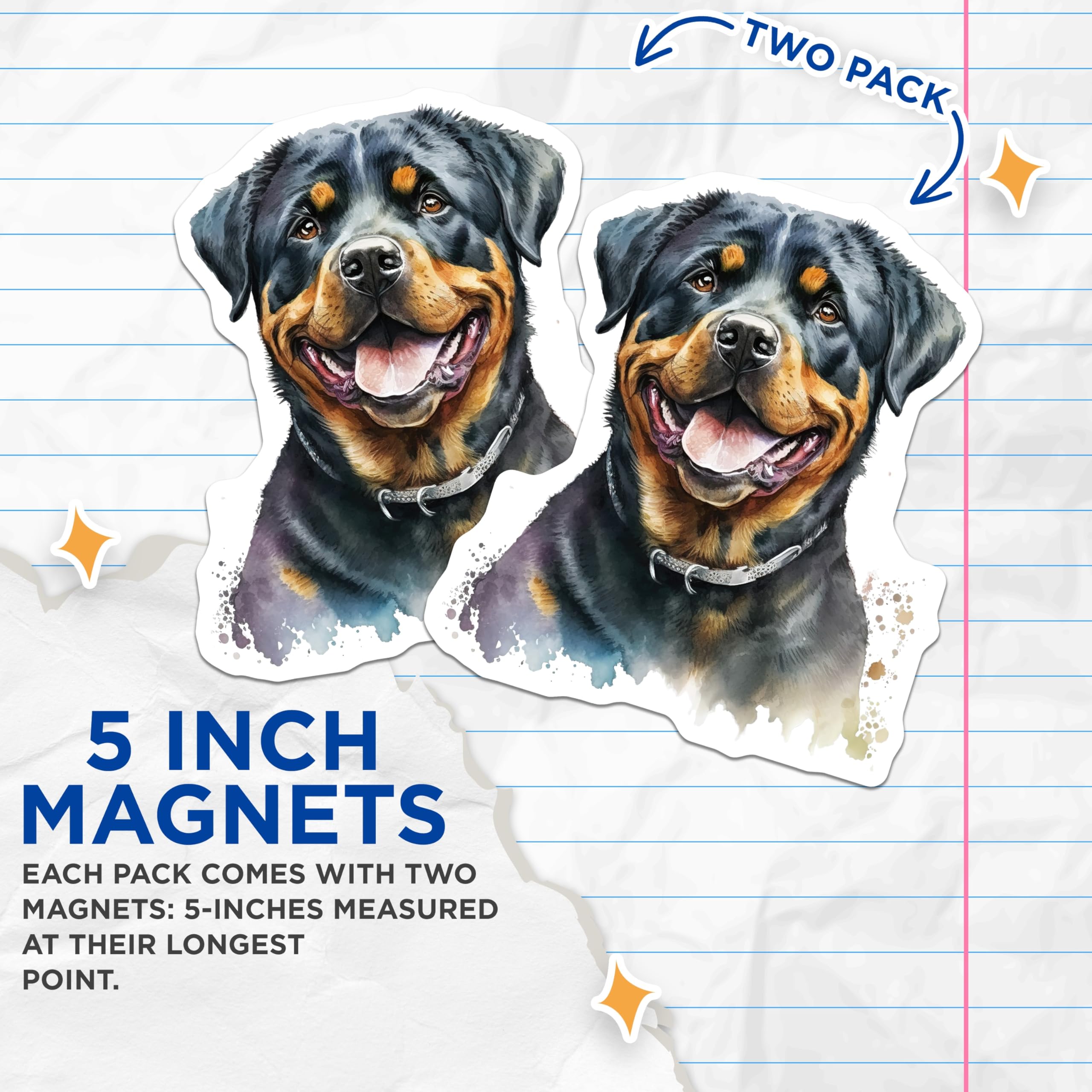 (2 Pack) Rottweiler Dog Magnets - Cute Pet Portrait - Refrigerator Decor - 5" On Longest Side - Premium Magnet - for Cars, Refrigerators, Toolboxes, Lockers - Made in USA - MAG14130