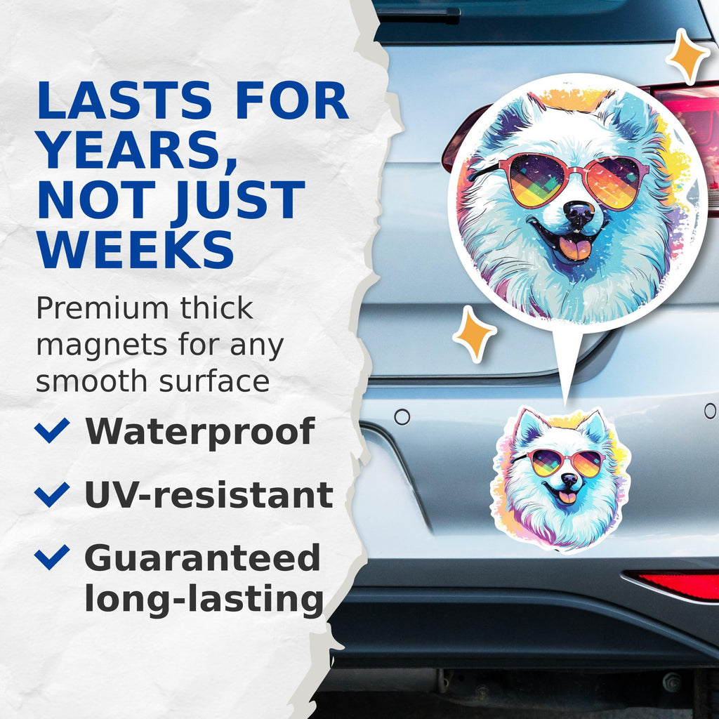 (2 Pack) American Eskimo Dog Magnets - American Eskimo with Sunglasses - Choose FromOver 100 Dog Breeds - 5" On Longest Side - Premium Magnet - Made in USA - MAG0303