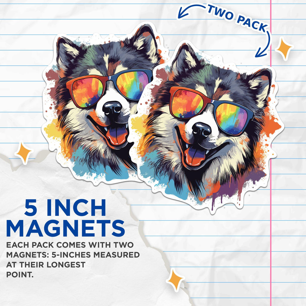 (2 Pack) Alaskan Malamute Dog Magnets - Alaskan Malamute with Sunglasses - Choose FromOver 100 Dog Breeds - 5" On Longest Side - Premium Magnet - Made in USA - MAG0302