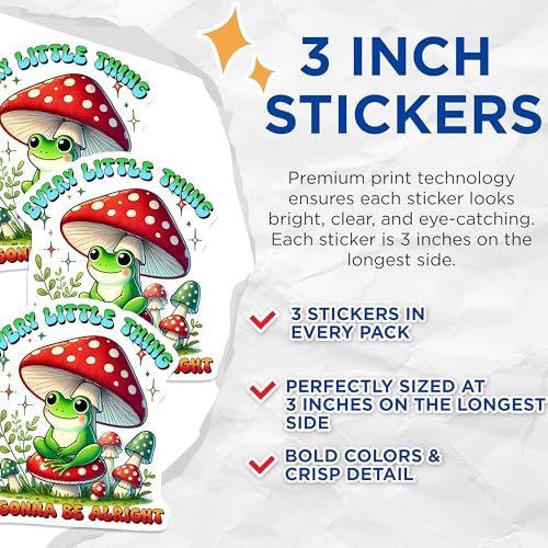 (3 Pack) Frog On Mushroom Decals - Positive Quote - Cute Laptop Stickers - 3 Inches On Longest Side - Easy Peel & Apply - Made in USA - 3MCS6374