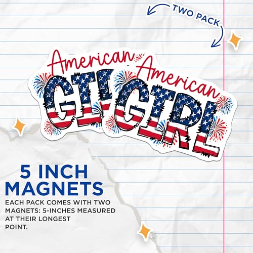 (2 Pack) American Girl Magnets - Patriotic Home Decor - 5" On Longest Side - for Cars, Fridges, Toolboxes - Made in USA - MAG7447