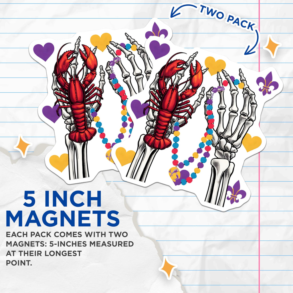 (2 Pack) Mardi Gras Magnets - Lobster Skeleton - New Orleans Decor - 5" On Longest Side - Premium Magnet - for Cars, Refrigerators, Toolboxes, Lockers - Made in USA - MAG16377