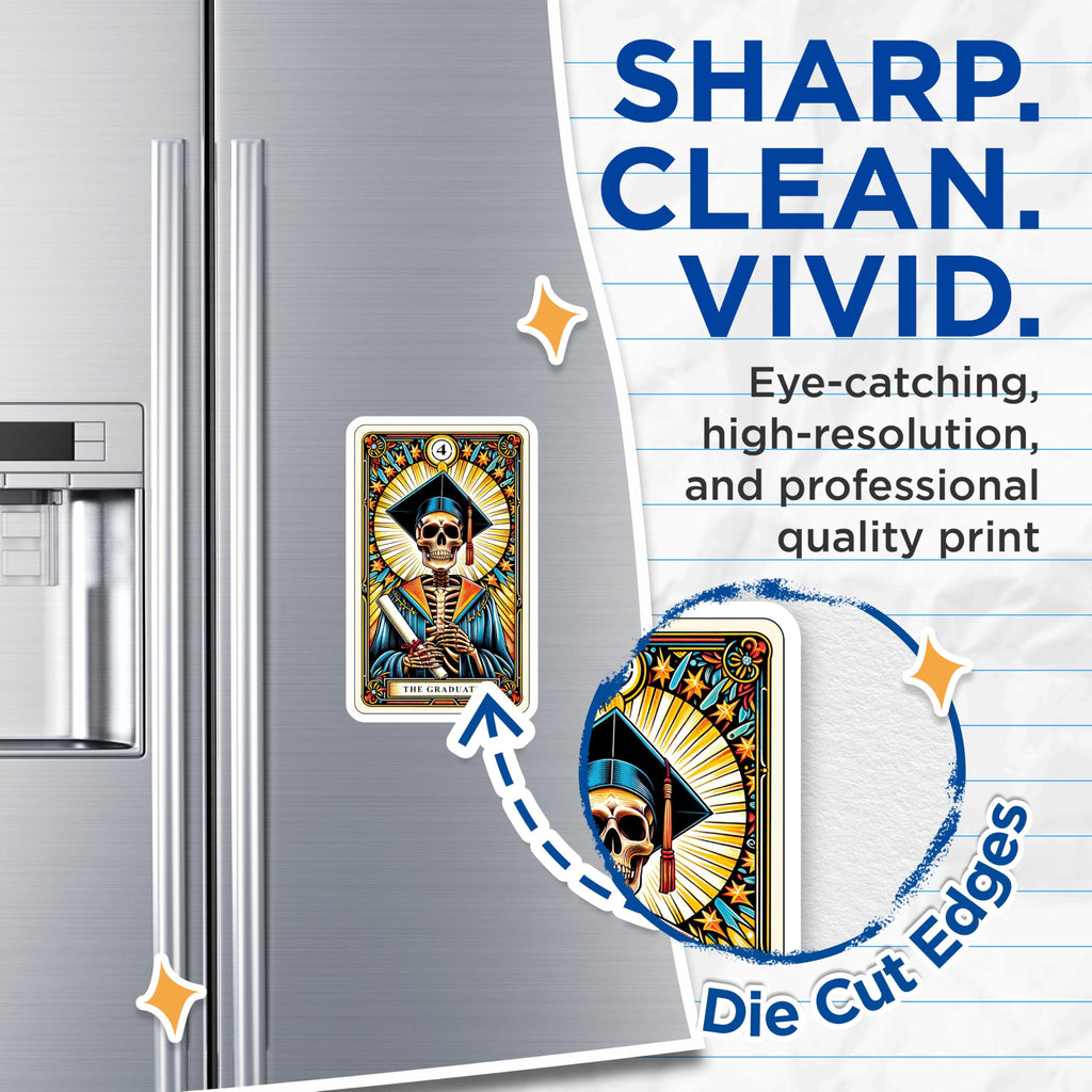 (2 Pack) Skeleton Graduate Magnets - Tarot Card Art - Academic Celebration Decor - 5 Inches On Longest Side - Thick Durable Magnet - Made in USA - MAG22591