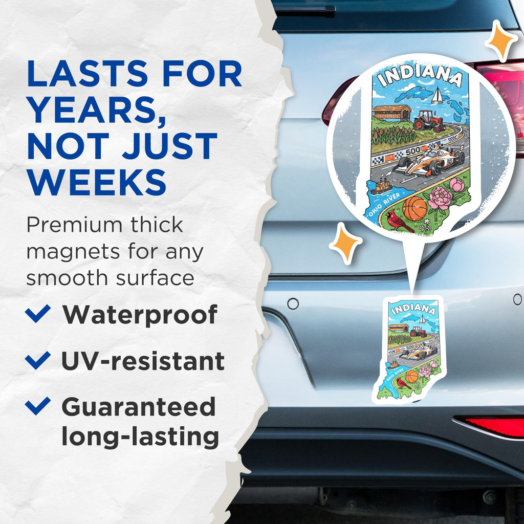 (2 Pack) Indiana Magnets - State Souvenir - Home Decor Fridge Magnets - 5" On Longest Side - Premium Magnet - for Cars, Refrigerators, Toolboxes, Lockers - Made in USA - MAG17292