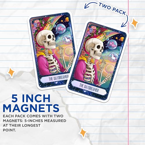 (2 Pack) Skeleton Illustration Magnet - Psychedelic Art - 5" On Longest Side - Sticks to Smooth Flat Surfaces - Made in USA - MAG10000