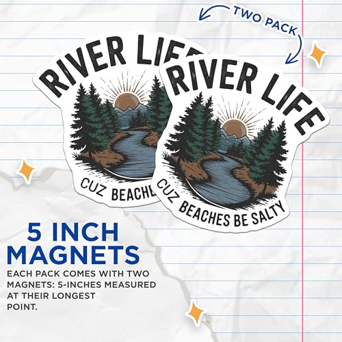 (2 Pack) River Life Magnets Magnets - Cuz Beaches Be Salty - Outdoor Adventure Magnet - 5" On Longest Side - Made in USA - Sticks to Refrigerators & Metal Surfaces - MAG9178