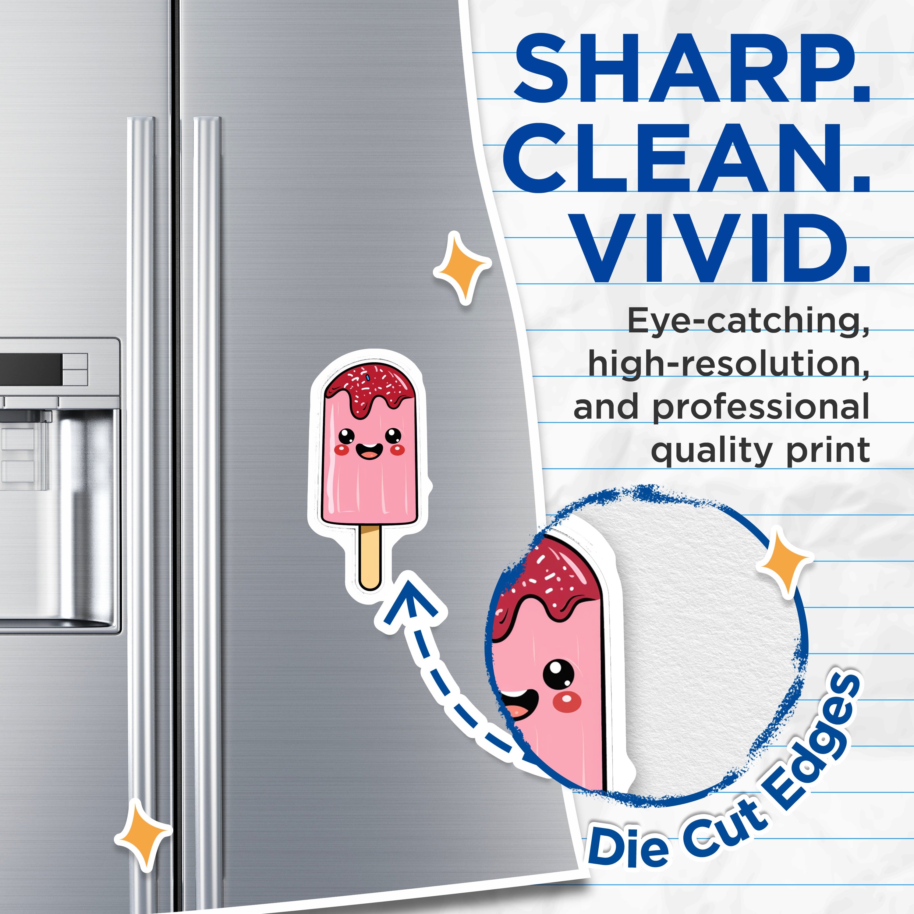 (2 Pack) Kawaii Popsicle Magnets - Cute Ice Pop Decor - Happy Summer Dessert Fridge Item - 5 Inches On Longest Side - Thick Durable Magnet - Made in USA - MAG36300