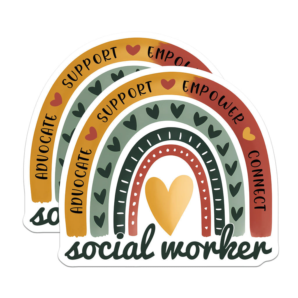 (2 Pack) Social Worker Magnets - Advocate Support Empower Connect - Boho Rainbow Appreciation - Thank You Social Worker - 5 Inches On Longest Side - Thick Durable Magnet - Made in USA - MAG38947